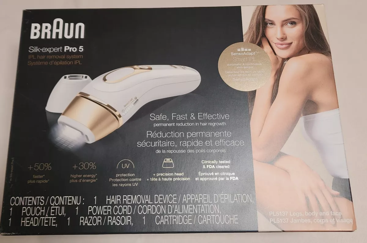 Braun Silk-Expert Pro 5 PL5137 IPL Permanent Hair Removal System -  White/Gold 69055886359