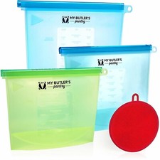 Set of 3 Silicone Bags for Food Storage, Meal Preparation Air-Tight Freezer Bags