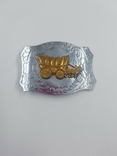 Chambers Belt Co Bronze Silver Tone Vintage Covered Wagon Belt Buckle HG29