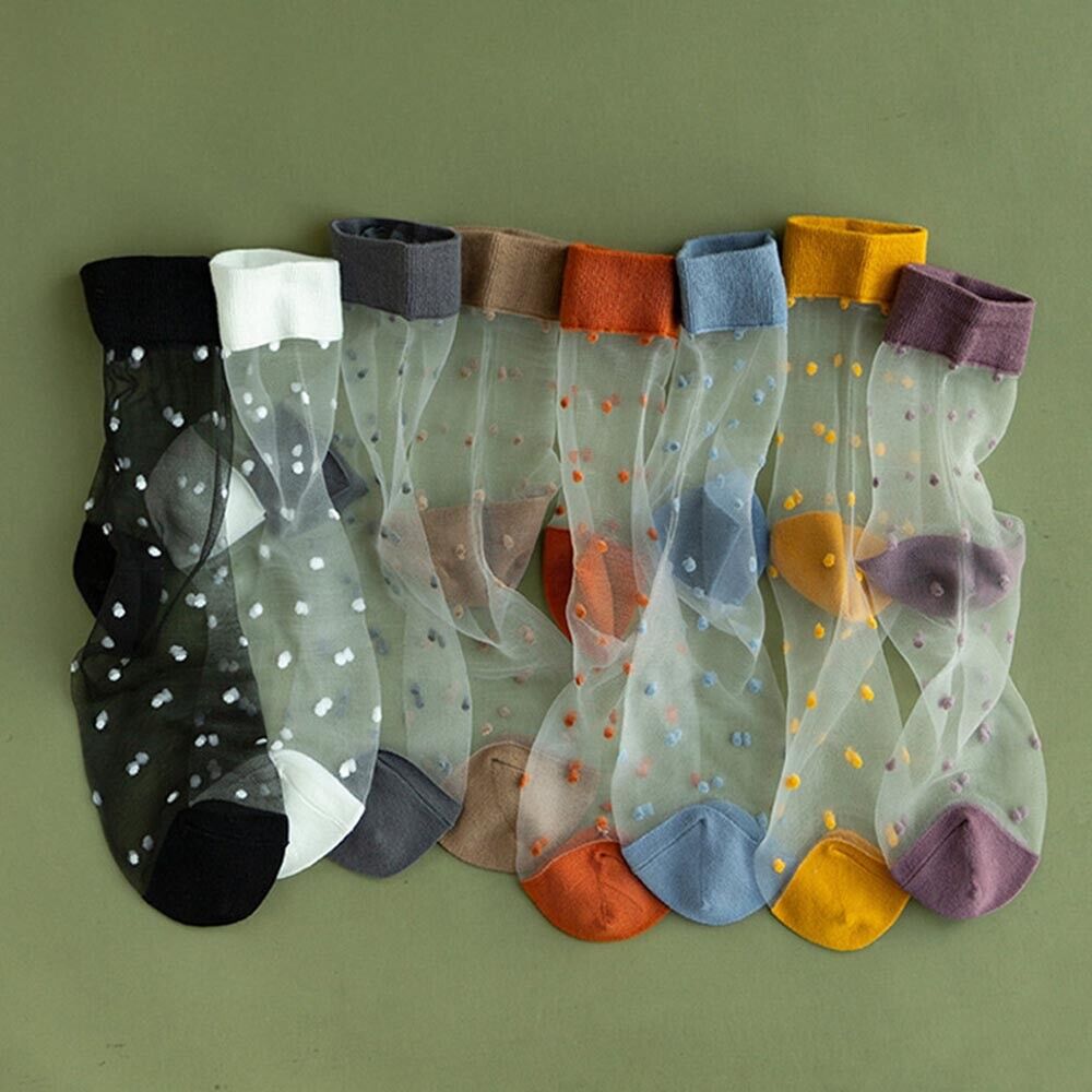Women Lace Mesh Socks Transparent Thin Crystal Silk Short Ankle Socks Summer *