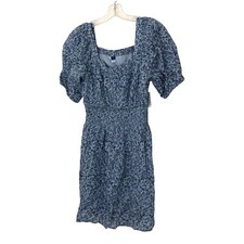 Old Navy Womens Size S Short Sleeve Smocked Waist Mini Dress Blue Ditsy Floral