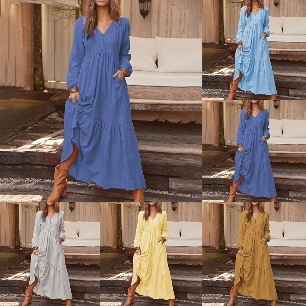 Casual v neck maxi best sale dress
