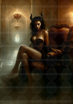 Dunkle Lilith Dämonin Kunstdruck Gothic Verführerin Mystisch Gehörnte Schönheit L33