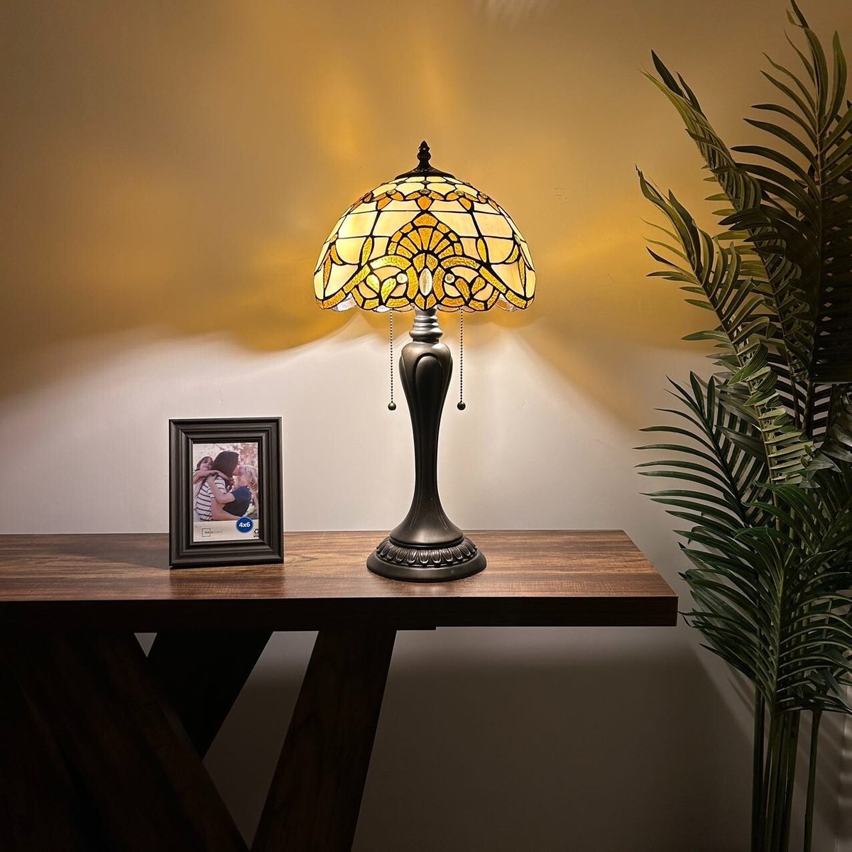 Tiffany Style Table Lamp Baroque Style Lavender Gold Stained