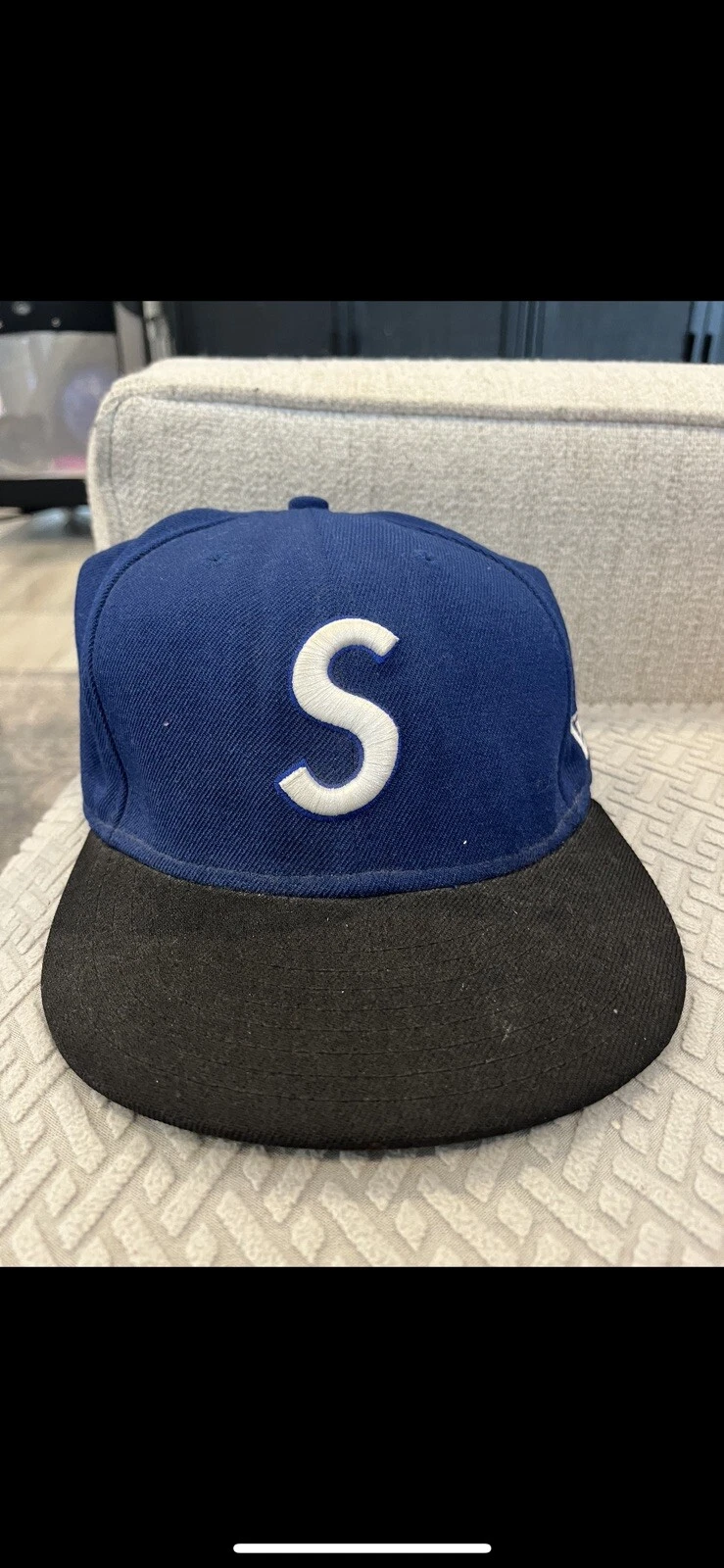 Chapeau ajusté Supreme New Era rare 2009   taille 7 1/8 bleu World Famous S logo 59FIFTY