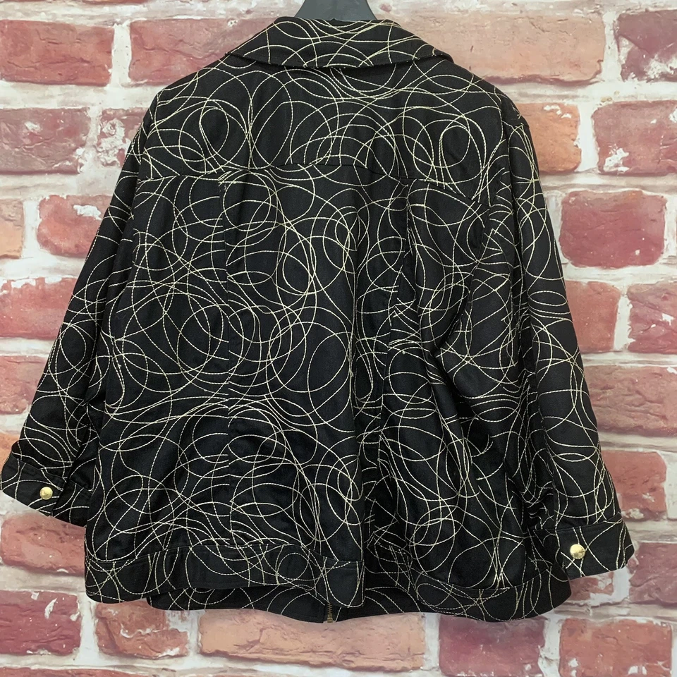 Chaqueta Peter Nygard Mujer Talla 22 Negra Crema Abstracta Bordada Cremallera Foto 4 de 4