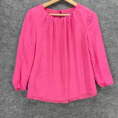 J.Crew Top Women 0 Pink Silk Blouse Long Sleeve Lined - Picture 3 of 13