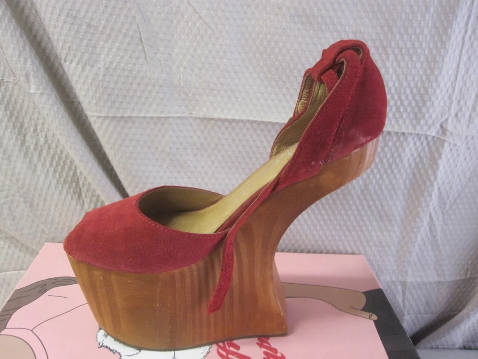 Tacones de madera de gamuza Jeffery Campbell Str8up rojo oscuro para mujer talla 8M” Foto 4 de 4