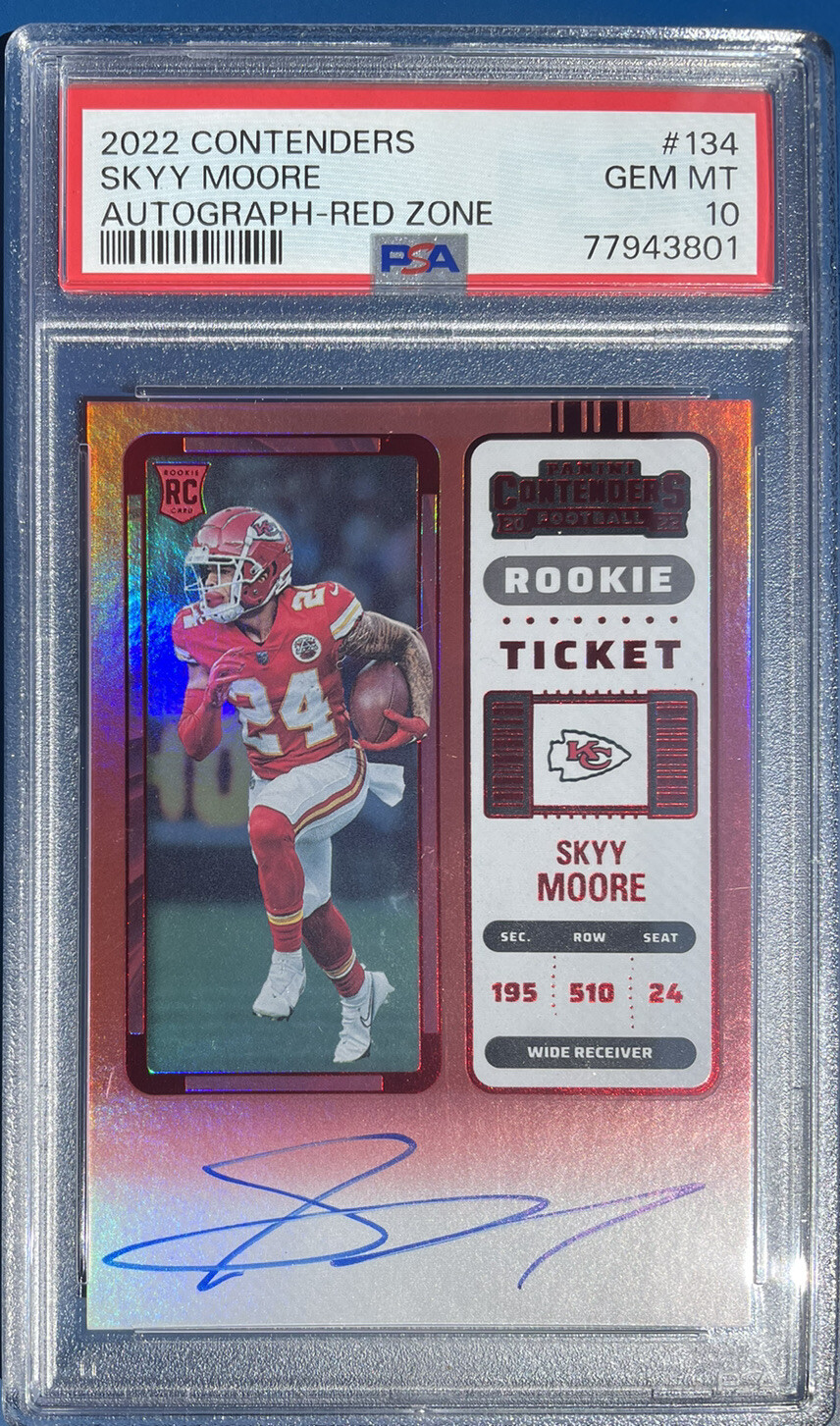 2022 PANINI CONTENDERS SKYY MOORE ROOKIE AUTO RED ZONE COLOR MATCH PSA 10 POP 1!