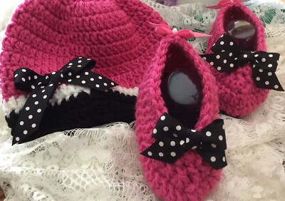 Hand Crochet Baby Hat &/Booties, Size 6-9 Months
