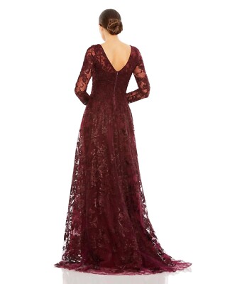 Mac Duggal Mahogany Burgundy Beaded Floral Embroidered Long Sleeve Gown 18  $798 | eBay