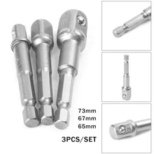 3PCS Socket Adapter Impact Driver Drill BIts Set Hex Shank 1/4" 3/8" 1/2" Tools
