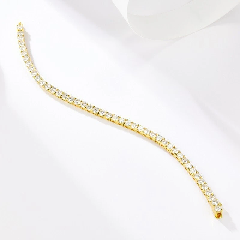 925 Silver 3-5mm D Lab-Created Moissanite Tennis Bracelet for Women Plated Gold - Image 4 of 4