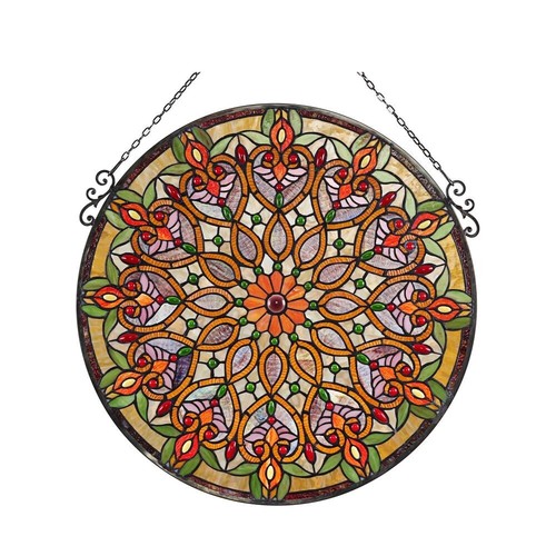 Arabella Tiffany Style Stained Glass Suncatcher Panel Victorian Floral Red Blue - Picture 5 of 7