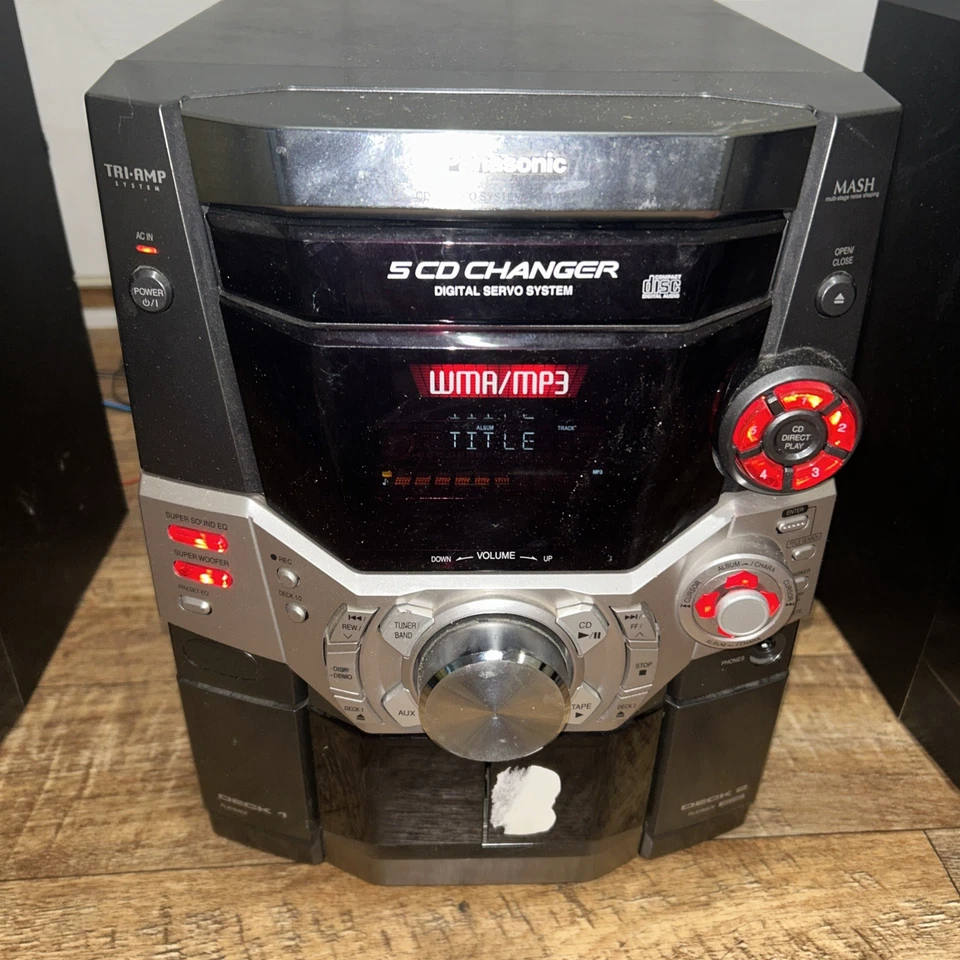 Panasonic SA-AK510 Stereo Syste5 Cd's mp3 Dual Cassette No Remote Tested Read  - Image 2 of 4