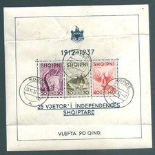 ALBANIA 1937 used miniature sheet