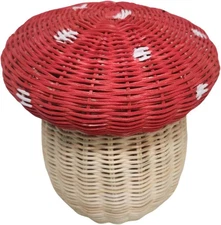 Handmade Rattan Weave MUSHROOM MARIO Forest Enchanted Gift Kids Room Nest Basket