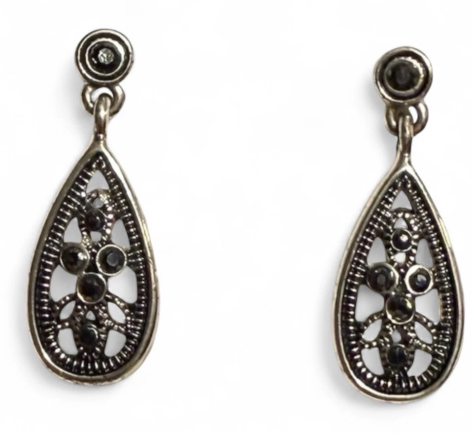 Pendientes Vintage Lágrima Lágrima Tono Plateado - Joyería de Moda Bohemia Foto 3 de 3