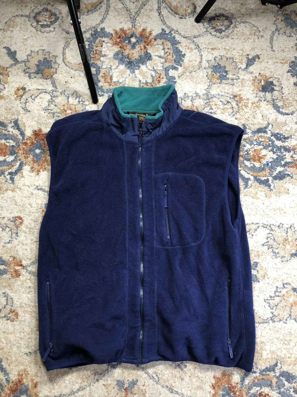 Vintage Eddie Bauer Outdoor Vest Mens Large Blue Fleece Full Zip Pockets USA 90s
