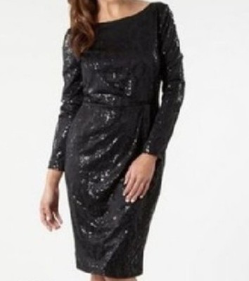 J Jasper Conran Black Sequin Snake Print Dress Size 18 Evening Party Midi New