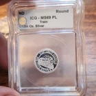 Monarch Precious Metals 1/10 oz .999 Fine Silver Round Train ICG MS69 PL