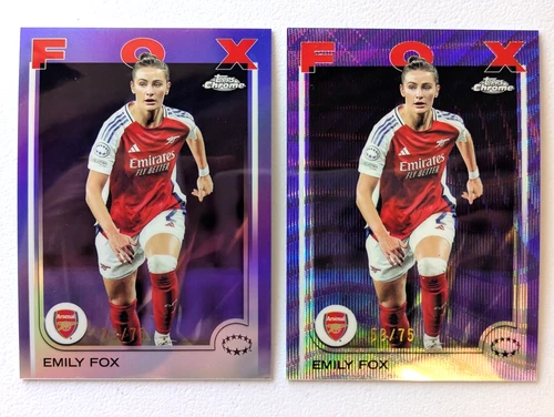 #/75 SP 2024-25 Topps Chrome UEFA WCL Emily Fox Purple Refractor &amp; Wave #70
