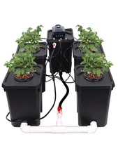 RDWC Hydroponics Grow System 4 Site + Reservoir, 7-Gallon Top Drip Recirculating