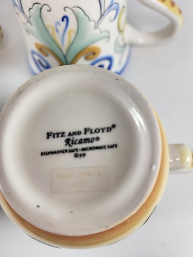 FITZ & FLOYD Ricamo - Set Of 4 Mugs - Blue Cream Florals 16 oz Ceramic - Picture 10 of 12