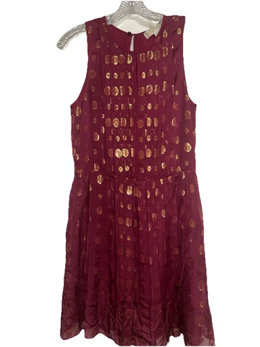 Abito smanicato Michael Kors donna medio bordeaux e oro con volant e buco della serratura