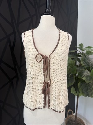 Hand Made Crocheted Vest Size Small, No Tag Brown And Beige