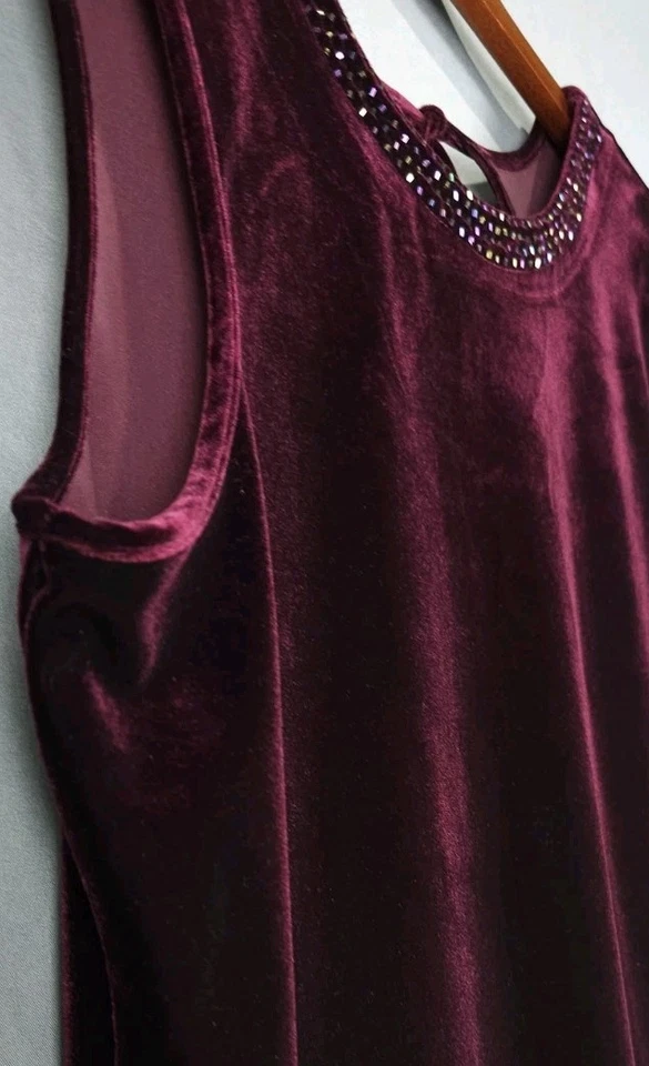 Maxi Vestido Vintage Y2K Terciopelo Borgoña Talla 12 de Fashion Bug Whimsigoth Foto 4 de 4