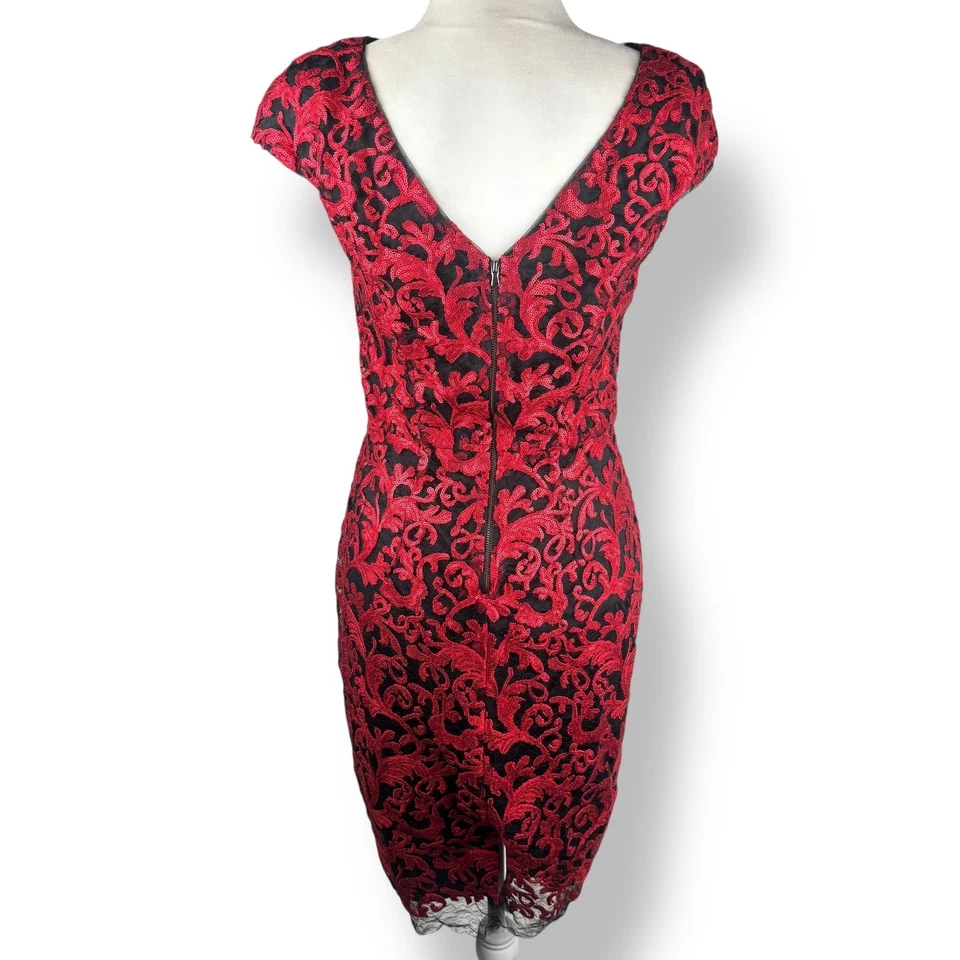 Antonio Melani Red Lace Sequin Dress Womens Size 8 Glam Cocktail Hoco Party Vamp - Image 2 of 4