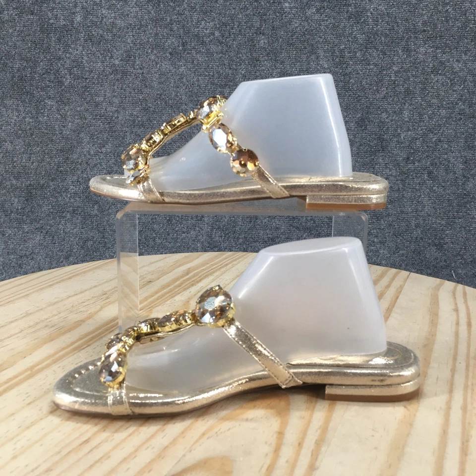 NEW Jessica Simpson Sandals Womens 6.5 M Avimma Studded Slip On Flats Slide Gold - Image 2 of 4