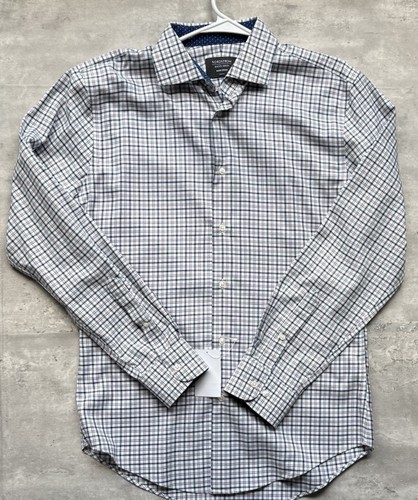 Nordstrom Non-Iron Trim Fit Plaid Cotton Dress Shirt 15 34/35 Blue/Red
