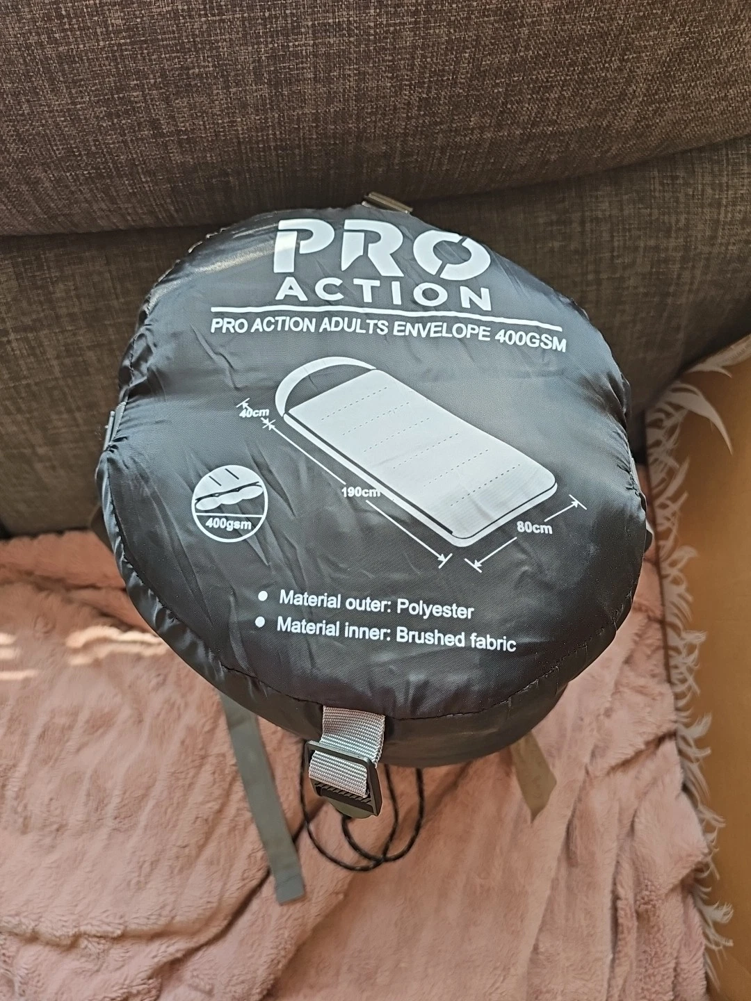 Pro Action 400GSM ADULTS Envelope Sleeping Bag - Black/ Grey