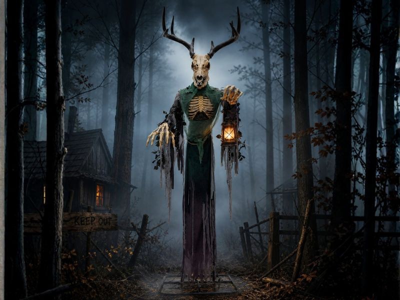 Giant Horned Skeleton Halloween Animatronic Prop Forest Creature Animated 8ft