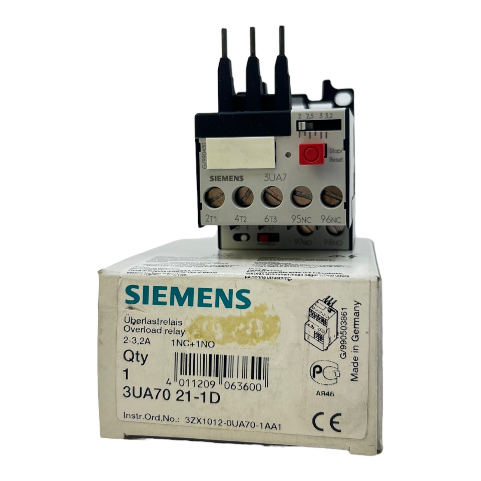 Siemens 3UA7021-1D Overload Relay 2-3.2A 1NC+1NO Relay for Industrial Use