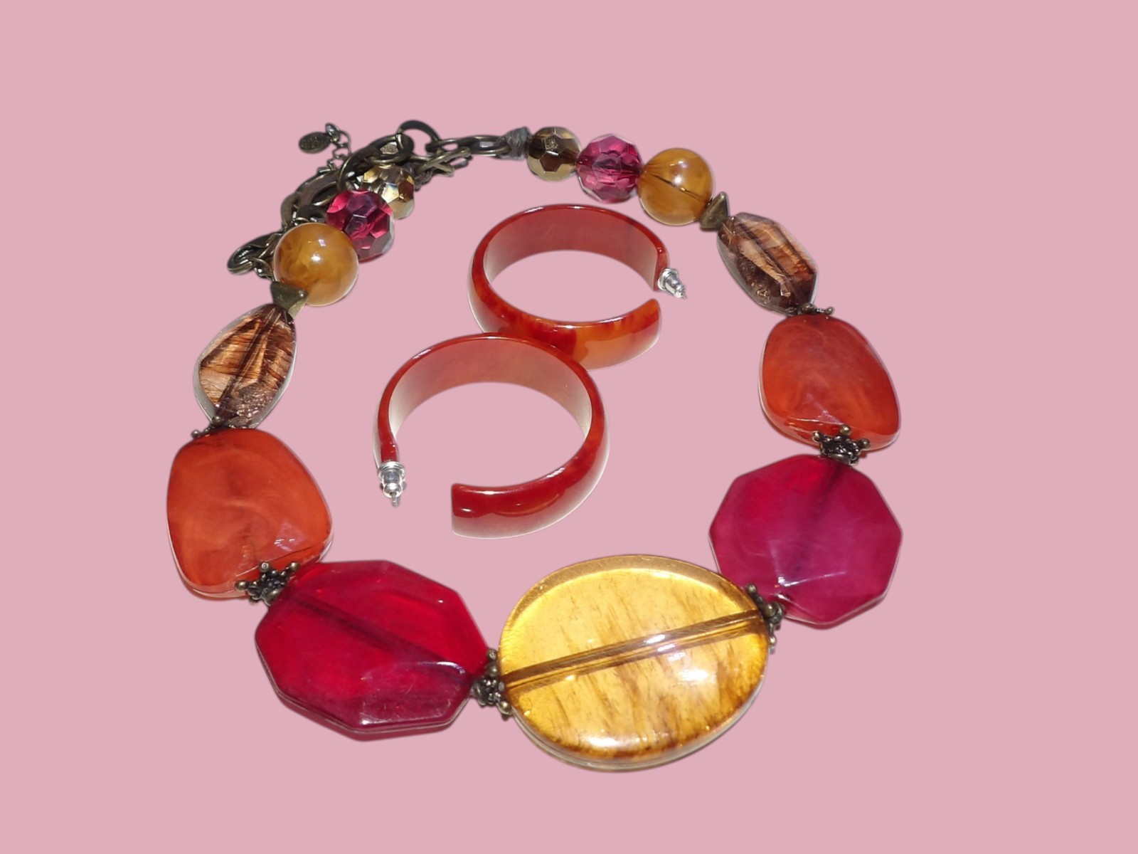 Ruby Rd Chunky Statement Necklace POPPIN Red Oran… - image 14