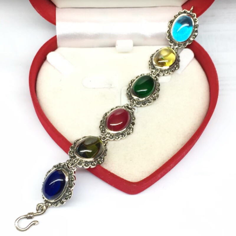 Vintage 925 Sterling Silver Bracelet with Real Naga Stone for Underwater Protection  -image