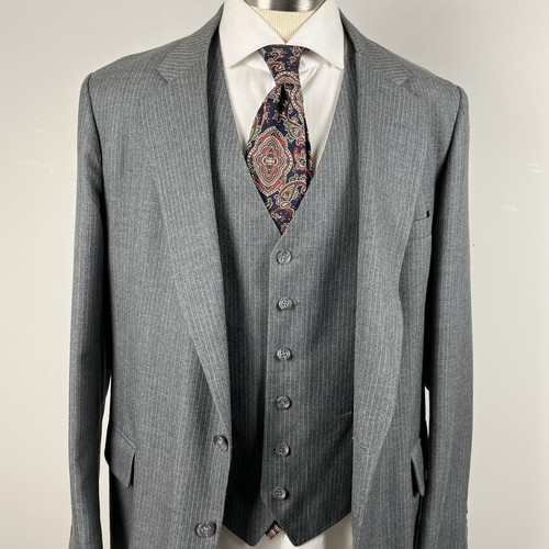 CLASSIC VTG 70s Hardwick 46L gray striped 3pc wool suit 38 x 31 flat front pants - Picture 9 of 11