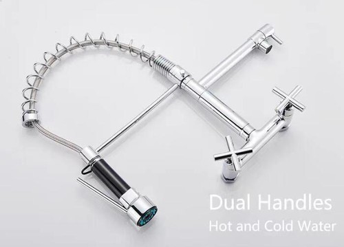 Silver Swivel Spout Spring Pull Down Spray Sink Mixer Tap Faucet Wall Mounted - Picture 5 of 8