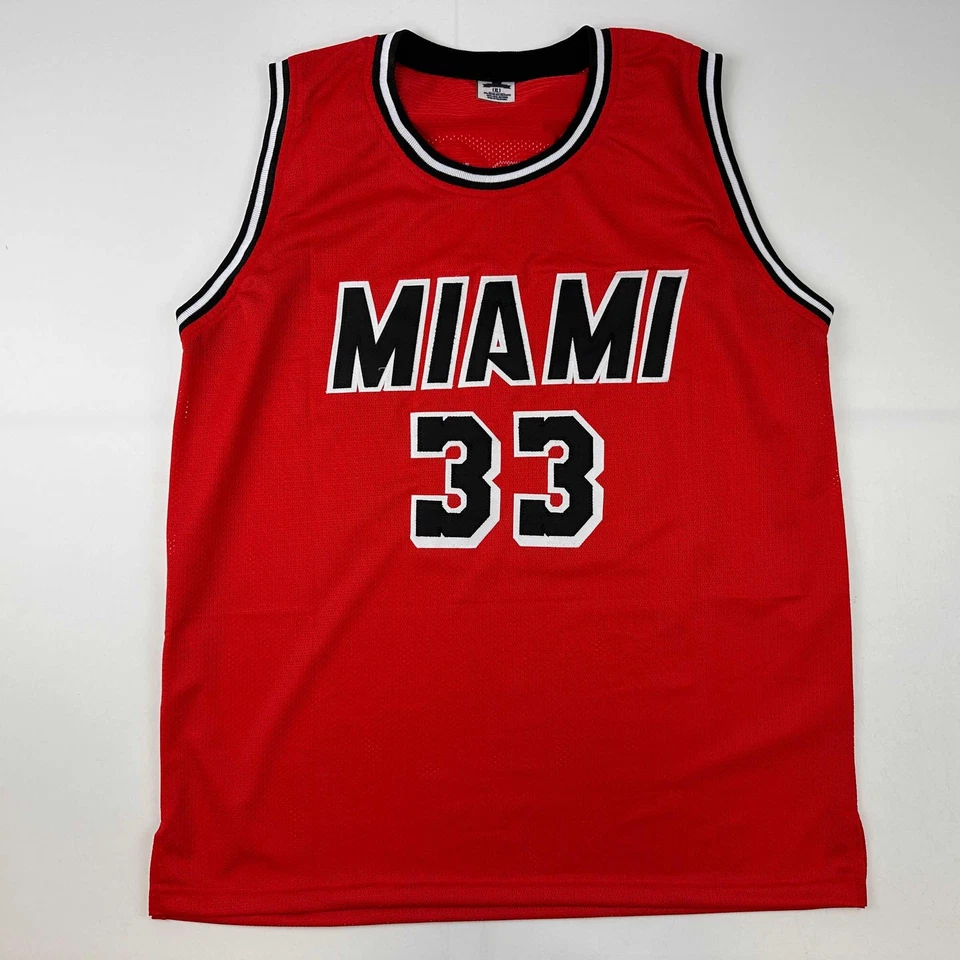 Camiseta deportiva facsímil autografiada Alonzo Mourning Miami roja reimpresión talla XL para hombre Foto 3 de 4