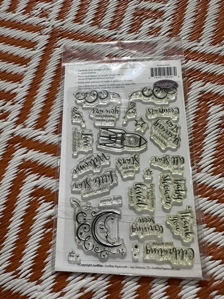 Estampillas de goma transparentes sin montar JustRight CR-05007 ESTRELLAS LUNAS llegando pronto Foto 2 de 2