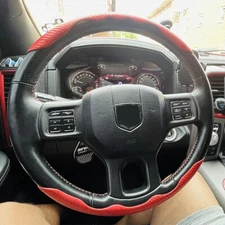 For Dodge Ram 1500 2500 15" Red Carbon Fiber Car Steering Wheel Booster Cover