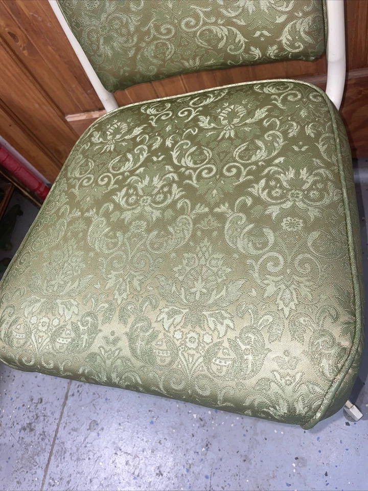Silla de comedor giratoria vintage Metalcraft MCM metal damasco vinilo oro verde 6B455 Foto 3 de 4