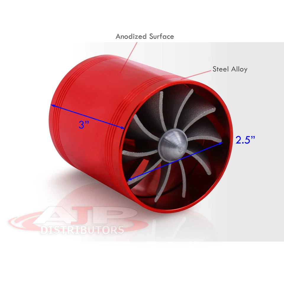 2.5" JDM Sport Intake Turbonator Dual Fan Gas/Fuel Saver Red For Mitsubishi Foto 4 de 4