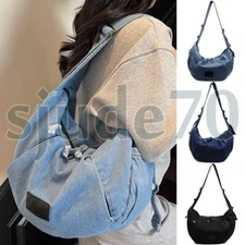 Women Retro Denim Crossbody Bag Crescent Shoulder Handbags Jean Tote Travel Hobo