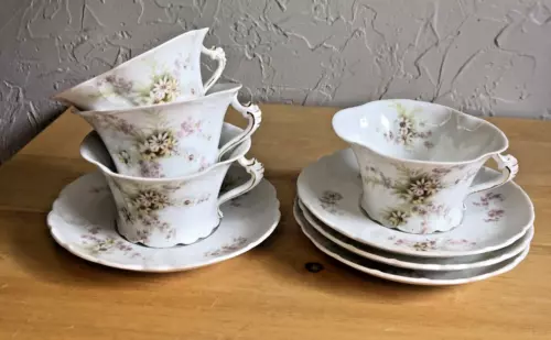 Vtg Set of 4 - RC Rosenthal China TEACUP & SAUCER White Daisy with Pink Flower