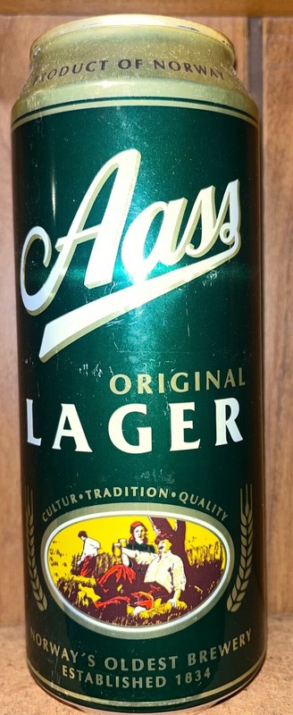 Empty 16.9oz Aass Beer Can by Aass Brewery in Drammen Norway
