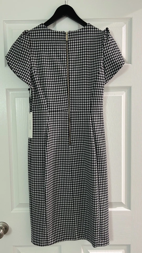 Vestido para mujer CALVIN KLEIN talla 8 abullonado manga corta a cuadros negro/blanco nuevo con etiquetas Foto 2 de 4
